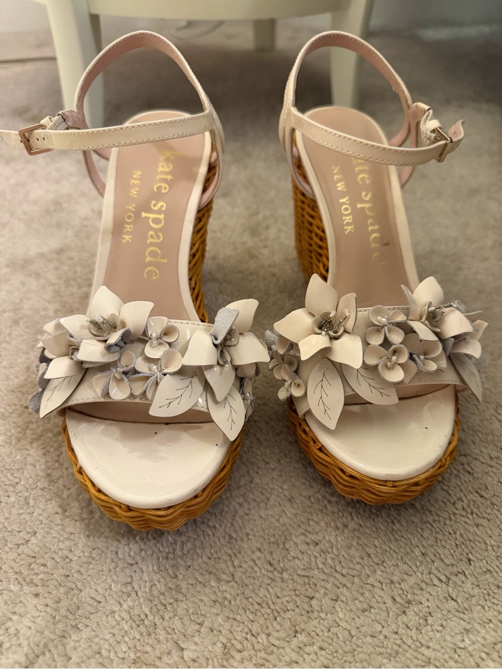 kate spade Cream Floral Wedge Sandals with Woven Platform